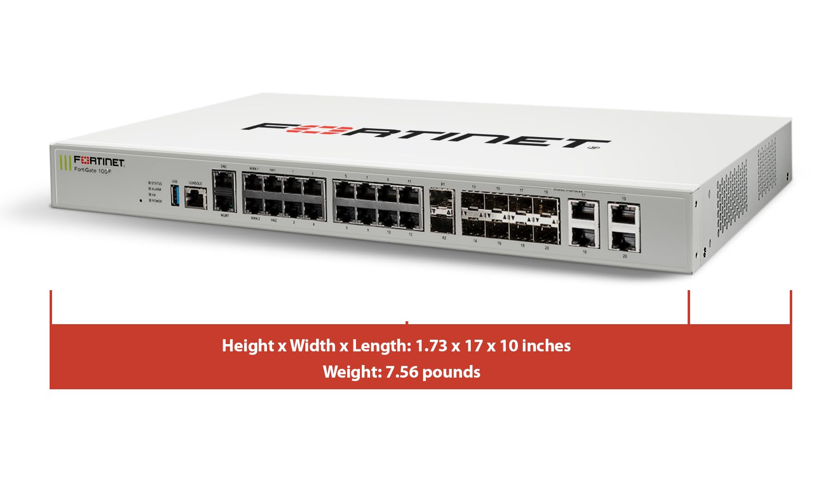 Fortigate 100F Firewall Appliance   22 Gigabit Ethernet Rj45 Ports, 4 Sfp & 2 10G Sfp+ Ports, Dual Power Supplies (Appliance Onl